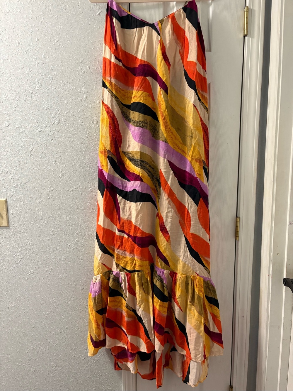 Vero Moda Multicolor Wave-Print Maxi Dress in Black, Orange & Yellow
